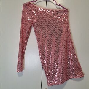 Pink Lipstick All Over Sequin Bodycon One Sleeve Mini Dress Small/Medium